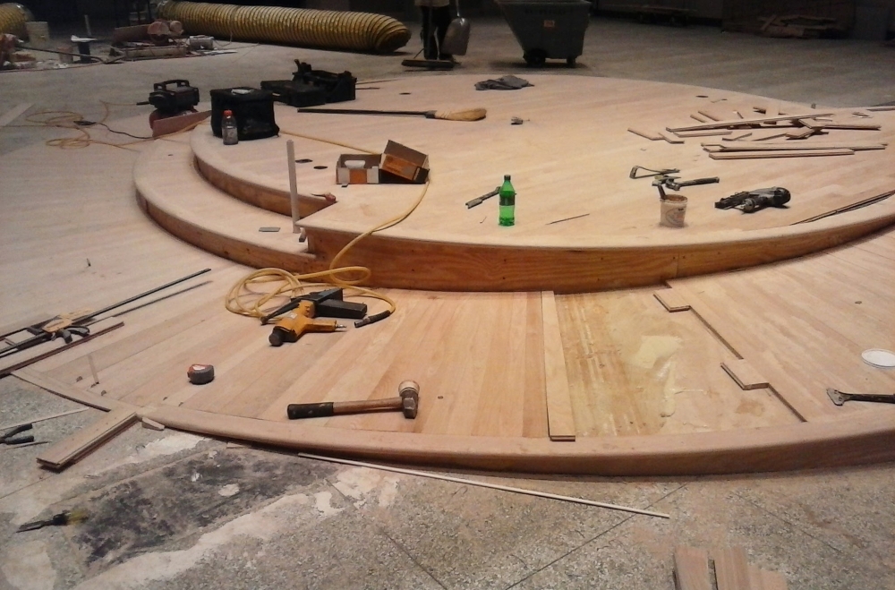 Wooden stage construction in-progress